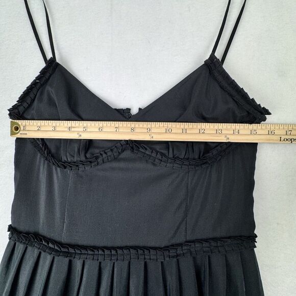 LOFT Women Tiered Midi Dress 4 Black Cotton Silk Pleated Fairy Goth Witch Boho - Picture 11 of 15